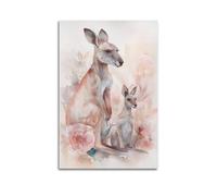 DLJGDS Animal Kangaroos Mother And Child Sitting Among Watercolor Flowers Decorative Painting Canvas Wall Posters And Modern Family Bedroom Decor 12x18inch(30x45cm)