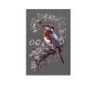 DLJGDS Animal Kingfisher Perching Among Gray Toned Flowers Decorative Painting Canvas Wall Posters And Modern Family Bedroom Decor 16x24inch(40x60cm)