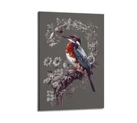 DLJGDS Animal Kingfisher Perching Among Gray Toned Flowers Decorative Painting Canvas Wall Posters And Modern Family Bedroom Decor 20x30inch(50x75cm)