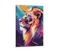 DLJGDS Animal Lion Colorful Ink Splash Profile Image Decorative Painting Canvas Wall Posters And Modern Family Bedroom Decor 24x36inch(60x90cm)