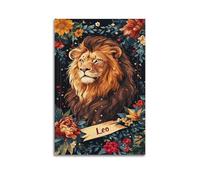 DLJGDS Animal Lion Constellation Painting Surrounded by Flowers Decorative Painting Canvas Wall Posters And Modern Family Bedroom Decor 20x30inch(50x75cm)