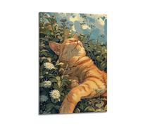 DLJGDS Animal Orange Cat Lying Among Flowers And Plants Decorative Painting Canvas Wall Posters And Modern Family Bedroom Decor 16x24inch(40x60cm)