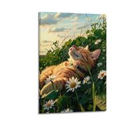DLJGDS Animal Orange Cat Lying on The Grass Among Flowers Decorative Painting Canvas Wall Posters And Modern Family Bedroom Decor 12x18inch(30x45cm)