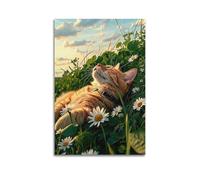 DLJGDS Animal Orange Cat Lying on The Grass Among Flowers Decorative Painting Canvas Wall Posters And Modern Family Bedroom Decor 24x36inch(60x90cm)