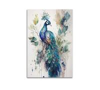 DLJGDS Animal Peacock Standing Still Among Watercolor Branches And Leaves Decorative Painting Canvas Wall Posters And Modern Family Bedroom Decor 08x12inch(20x30cm)
