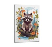 DLJGDS Animal Raccoon Sitting Among The Trees And Flowers Decorative Painting Canvas Wall Posters And Modern Family Bedroom Decor 20x30inch(50x75cm)
