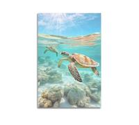 DLJGDS Animal Shallow Sea Rocks Among Swimming Sea Turtles Decorative Painting Canvas Wall Posters And Modern Family Bedroom Decor 08x12inch(20x30cm)