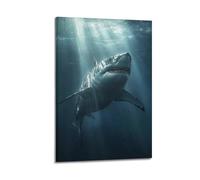 DLJGDS Animal Shark Swimming in The Deep Sea with Dim Light Decorative Painting Canvas Wall Posters And Modern Family Bedroom Decor 12x18inch(30x45cm)