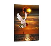 DLJGDS Animal Solar Eclipse Seascape Flower Carrying Flying Pigeon Decorative Painting Canvas Wall Posters And Modern Family Bedroom Decor 12x18inch(30x45cm)