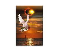 DLJGDS Animal Solar Eclipse Seascape Flower Carrying Flying Pigeon Decorative Painting Canvas Wall Posters And Modern Family Bedroom Decor 24x36inch(60x90cm)