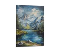 DLJGDS Breathtaking Mountain Lake View with Snow - Capped Peaks And Lush Trees Decorative Painting Canvas Wall Posters And Modern Family Bedroom Decor 12x18inch(30x45cm)