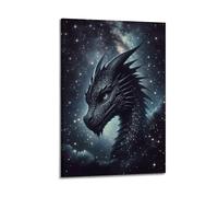 DLJGDS Fantasy Creatures Poster Handsome And Cute Little Black Dragon in The Starry Sky Decorative Painting Canvas Wall Posters And Modern Family Bedroom Decor 20x30inch(50x75cm)