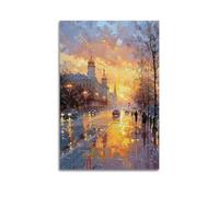 DLJGDS Landscape Oil Painting Poster. At Sunrise, People Are Walking on The Street in The Drizzle. Decorative Painting Canvas Wall Posters And Modern Family Bedroom Decor 24x36inch(60x90cm)