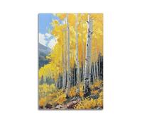 DLJGDS Landscape Oil Painting Poster. Birch Tree with Yellow Leaves And White Trunk in Autumn Decorative Painting Canvas Wall Posters And Modern Family Bedroom Decor 24x36inch(60x90cm)