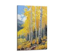 DLJGDS Landscape Oil Painting Poster. Birch Tree with Yellow Leaves And White Trunk in Autumn Decorative Painting Canvas Wall Posters And Modern Family Bedroom Decor 16x24inch(40x60cm)
