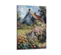 DLJGDS Landscape Oil Painting Poster Eastern European Nostalgic Old House Garden Decorative Painting Canvas Wall Posters And Modern Family Bedroom Decor 20x30inch(50x75cm)