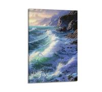 DLJGDS Landscape Oil Painting Poster Raging Waves Hitting The Rocks Decorative Painting Canvas Wall Posters And Modern Family Bedroom Decor 20x30inch(50x75cm)
