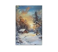 DLJGDS Landscape Oil Painting Poster. Small House in The Snowy Forest, Winter Landscape Decorative Painting Canvas Wall Posters And Modern Family Bedroom Decor 16x24inch(40x60cm)