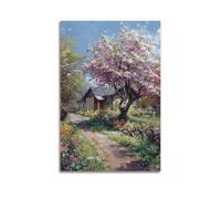 DLJGDS Landscape Oil Painting Poster. Spring Country House Garden with Roses And Flowers Decorative Painting Canvas Wall Posters And Modern Family Bedroom Decor 12x18inch(30x45cm)