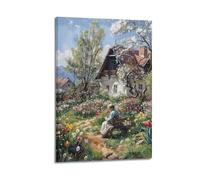 DLJGDS Landscape Oil Painting Poster Traditional Italian Old House in Nature Decorative Painting Canvas Wall Posters And Modern Family Bedroom Decor 16x24inch(40x60cm)