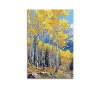 DLJGDS Landscape Oil Painting Poster. Yellow Leaves Birch And Autumn Trees Decorative Painting Canvas Wall Posters And Modern Family Bedroom Decor 20x30inch(50x75cm)