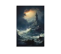 DLJGDS Landscape Poster A Magical Lighthouse in The Ocean Decorative Painting Canvas Wall Posters And Modern Family Bedroom Decor 12x18inch(30x45cm)