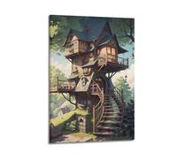 DLJGDS Landscape Poster A Tree House in The Jungle Decorative Painting Canvas Wall Posters And Modern Family Bedroom Decor 16x24inch(40x60cm)