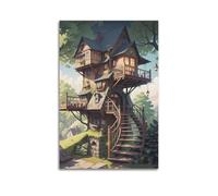 DLJGDS Landscape Poster A Tree House in The Jungle Decorative Painting Canvas Wall Posters And Modern Family Bedroom Decor 08x12inch(20x30cm)