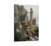 DLJGDS Landscape Poster Alpine Vintage Castle Cliff Edge Decorative Painting Canvas Wall Posters And Modern Family Bedroom Decor 20x30inch(50x75cm)