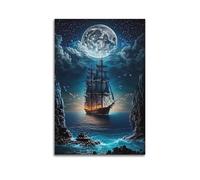 DLJGDS Landscape Poster Magic Sailboat Under The Night Sky Decorative Painting Canvas Wall Posters And Modern Family Bedroom Decor 16x24inch(40x60cm)