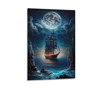 DLJGDS Landscape Poster Magic Sailboat Under The Night Sky Decorative Painting Canvas Wall Posters And Modern Family Bedroom Decor 24x36inch(60x90cm)