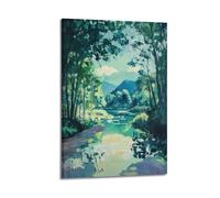DLJGDS Lush Forest Beside A Serene River with Mountain View Decorative Painting Canvas Wall Posters And Modern Family Bedroom Decor 16x24inch(40x60cm)