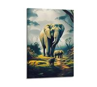 DLJGDS Majestic Elephant Family in Lush Jungle, Vintage & Minimalist Art Decorative Painting Canvas Wall Posters And Modern Family Bedroom Decor 24x36inch(60x90cm)