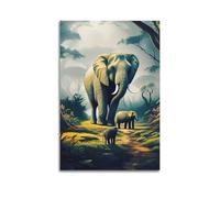 DLJGDS Majestic Elephant Family in Lush Jungle, Vintage & Minimalist Art Decorative Painting Canvas Wall Posters And Modern Family Bedroom Decor 24x36inch(60x90cm)