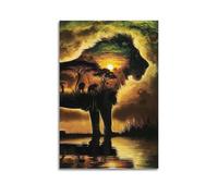DLJGDS Safari - Inspired Lion Silhouette with Sunset And Wildlife Decorative Painting Canvas Wall Posters And Modern Family Bedroom Decor 24x36inch(60x90cm)