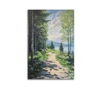 DLJGDS Scenic Forest Path by Tranquil Lake Under Sunny Sky Decorative Painting Canvas Wall Posters And Modern Family Bedroom Decor 16x24inch(40x60cm)