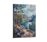 DLJGDS Scenic Lake with Mountains And Pine Trees Landscape Artwork Decorative Painting Canvas Wall Posters And Modern Family Bedroom Decor 24x36inch(60x90cm)