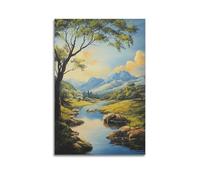 DLJGDS Scenic Landscape with River, Mountains And Lush Trees Decorative Painting Canvas Wall Posters And Modern Family Bedroom Decor 24x36inch(60x90cm)