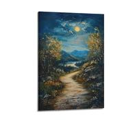 DLJGDS Scenic Moonlit Pathway through Forest And Mountains Decorative Painting Canvas Wall Posters And Modern Family Bedroom Decor 20x30inch(50x75cm)