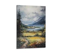 DLJGDS Scenic Mountainous Landscape with Lakeside Hamlet And Pathway Decorative Painting Canvas Wall Posters And Modern Family Bedroom Decor 20x30inch(50x75cm)