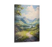 DLJGDS Scenic Valley with Lake And Path Under Sunny Sky Decorative Painting Canvas Wall Posters And Modern Family Bedroom Decor 24x36inch(60x90cm)