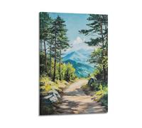 DLJGDS Scenic Woodland Path Leading to Majestic Mountains Under Clear Sky Decorative Painting Canvas Wall Posters And Modern Family Bedroom Decor 24x36inch(60x90cm)
