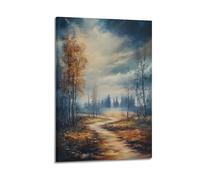 DLJGDS Serene Autumn Forest Path Under Moody Sky with Golden Birch Trees Decorative Painting Canvas Wall Posters And Modern Family Bedroom Decor 24x36inch(60x90cm)
