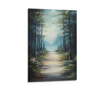 DLJGDS Serene Forest Pathway Leading to Tranquil Water Under A Soft - Lit Sky Decorative Painting Canvas Wall Posters And Modern Family Bedroom Decor 08x12inch(20x30cm)