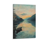 DLJGDS Serene Lake at Sunset with Moored Boats And Mountainous Backdrop Decorative Painting Canvas Wall Posters And Modern Family Bedroom Decor 12x18inch(30x45cm)