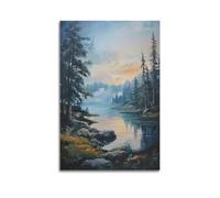 DLJGDS Serene Lake Surrounded by Tall Pines at Dusk Decorative Painting Canvas Wall Posters And Modern Family Bedroom Decor 24x36inch(60x90cm)