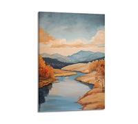 DLJGDS Serene Landscape with Flowing River, Autumn Trees And Distant Mountains Decorative Painting Canvas Wall Posters And Modern Family Bedroom Decor 12x18inch(30x45cm)