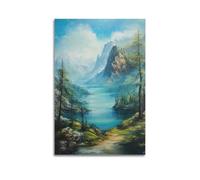 DLJGDS Serene Mountain Lake with Lush Foliage And Pathway Decorative Painting Canvas Wall Posters And Modern Family Bedroom Decor 12x18inch(30x45cm)
