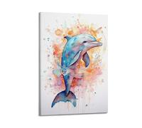 DLJGDS Vibrant Dolphin with Splashy Watercolor - A Minimalist Art Piece Decorative Painting Canvas Wall Posters And Modern Family Bedroom Decor 16x24inch(40x60cm)