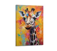 DLJGDS Vibrant Giraffe Art Piece with Colorful Splashes, Minimalist & Retro - Chic Decorative Painting Canvas Wall Posters And Modern Family Bedroom Decor 12x18inch(30x45cm)
